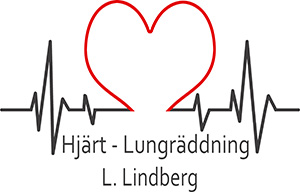 en logotype med ett kardiogram med ett rött hjärta och texten Lhjärt- lungräddning L. Lindberg